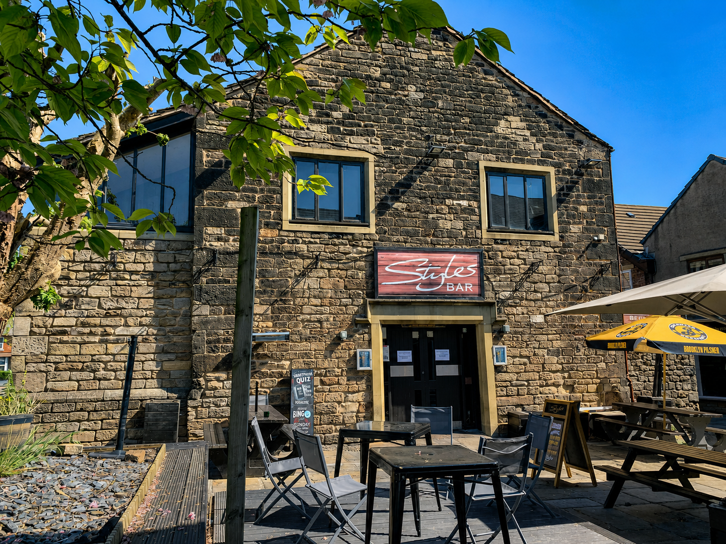 Exterior and terrace of Styles Bar in Ormskirk