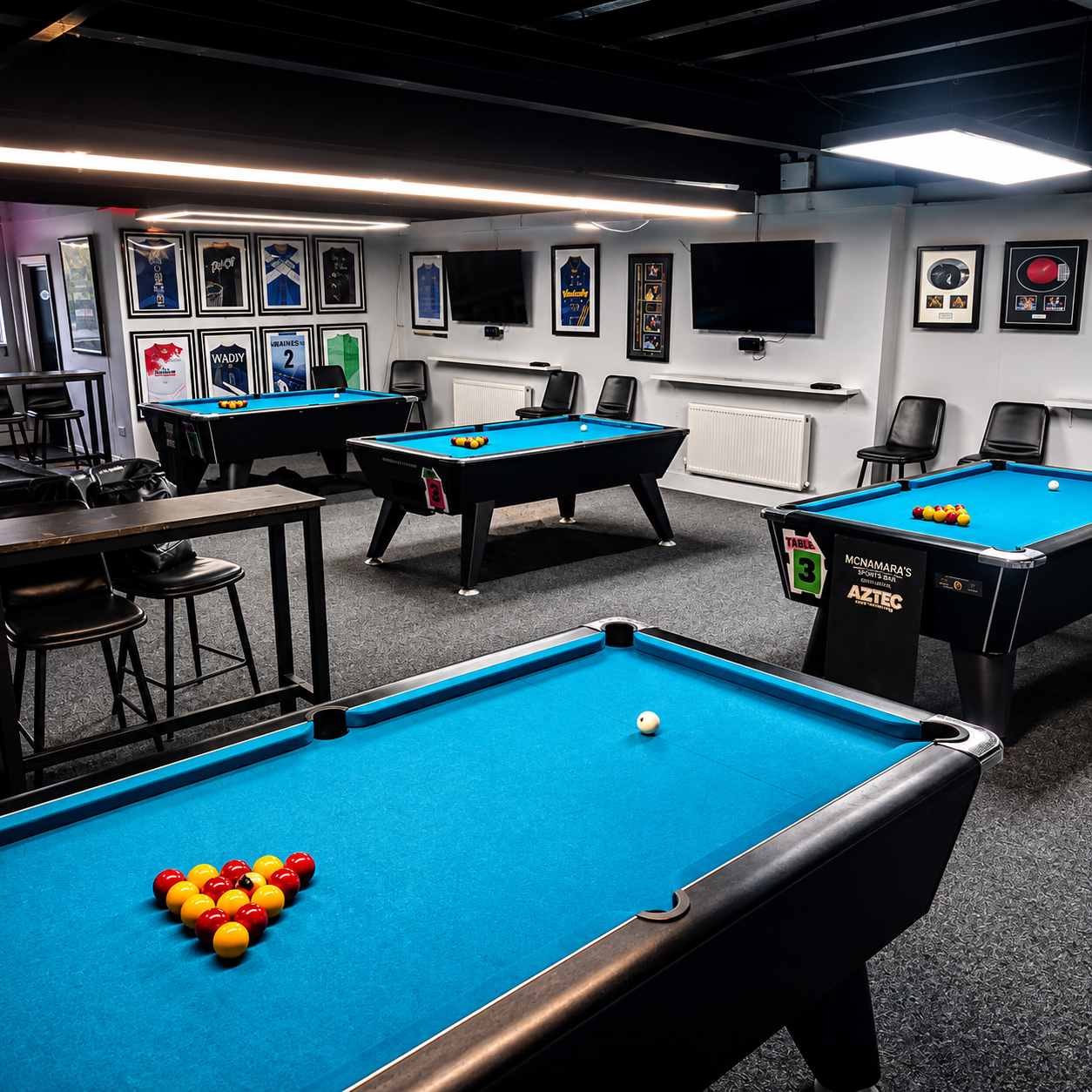 Pool tables inside McNamara’s Sports Bar in Ormskirk